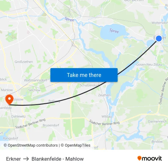 Erkner to Blankenfelde - Mahlow map