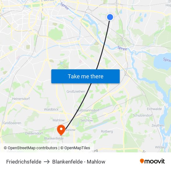 Friedrichsfelde to Blankenfelde - Mahlow map