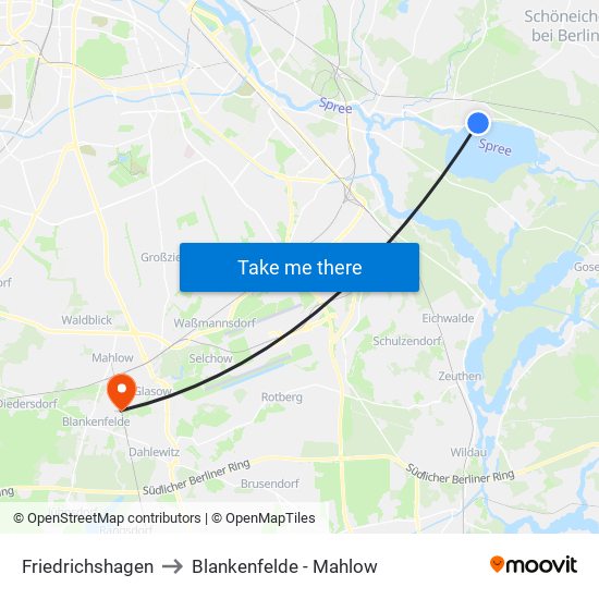 Friedrichshagen to Blankenfelde - Mahlow map