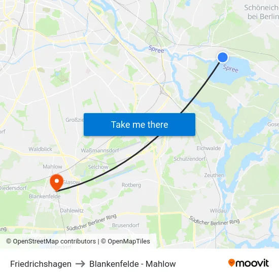Friedrichshagen to Blankenfelde - Mahlow map