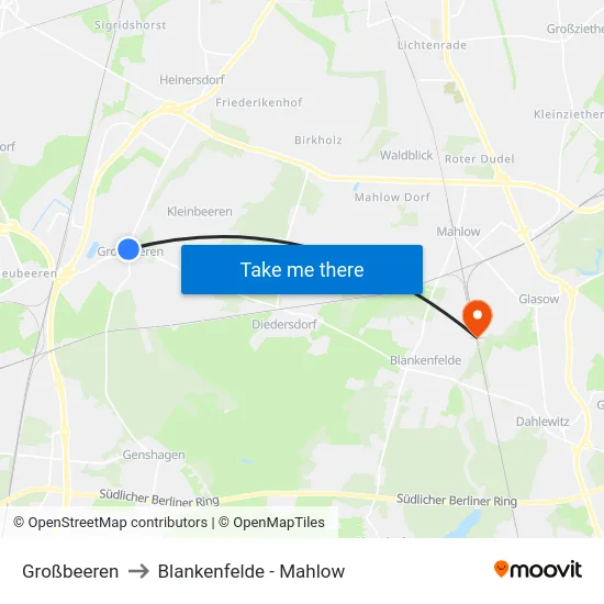 Großbeeren to Blankenfelde - Mahlow map