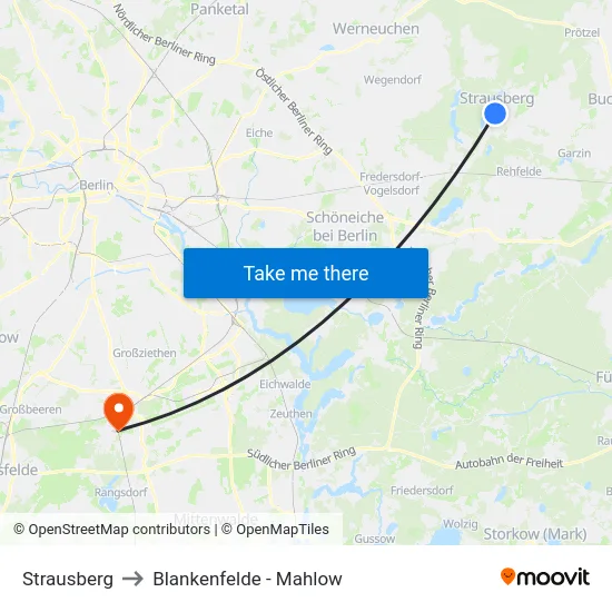 Strausberg to Blankenfelde - Mahlow map