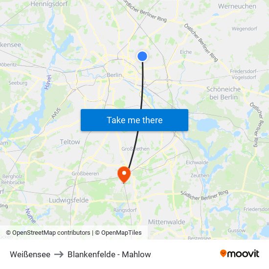 Weißensee to Blankenfelde - Mahlow map