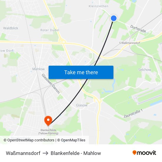 Waßmannsdorf to Blankenfelde - Mahlow map