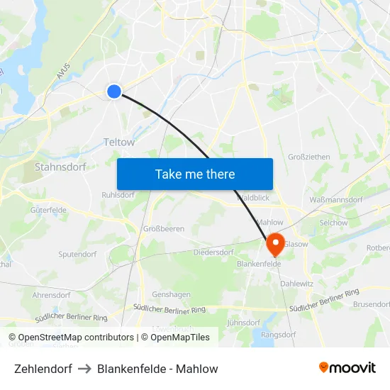 Zehlendorf to Blankenfelde - Mahlow map
