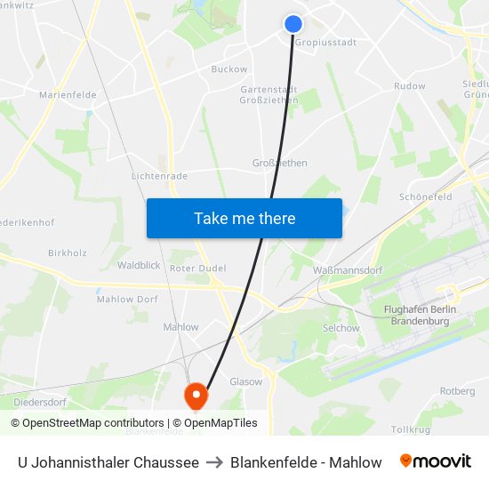 U Johannisthaler Chaussee to Blankenfelde - Mahlow map