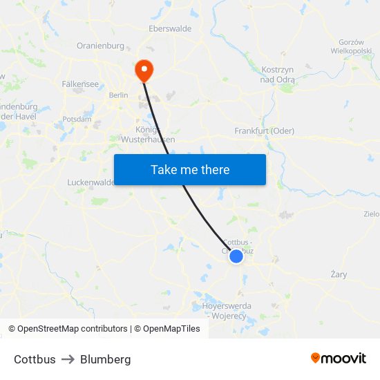 Cottbus to Blumberg map