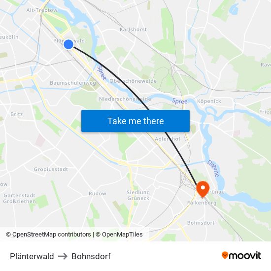 Plänterwald to Bohnsdorf map