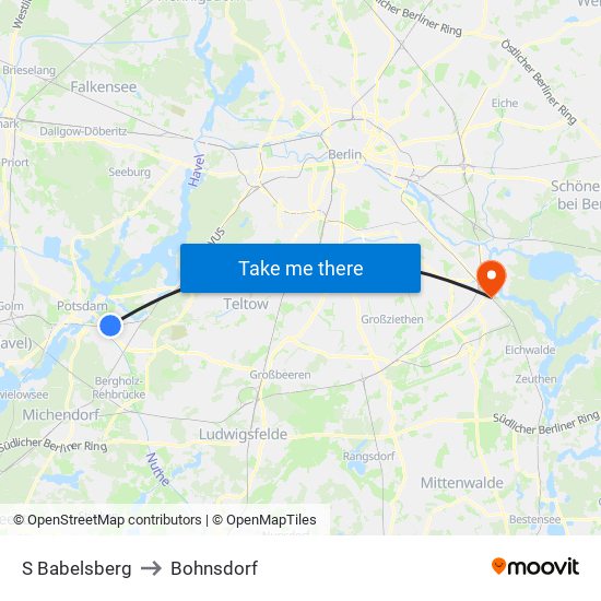 S Babelsberg to Bohnsdorf map