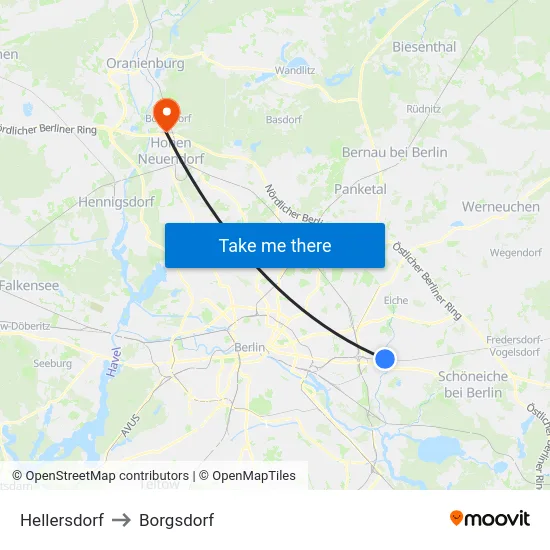 Hellersdorf to Borgsdorf map
