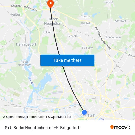 S+U Berlin Hauptbahnhof to Borgsdorf map