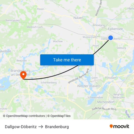 Dallgow-Döberitz to Brandenburg map