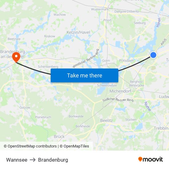 Wannsee to Brandenburg map