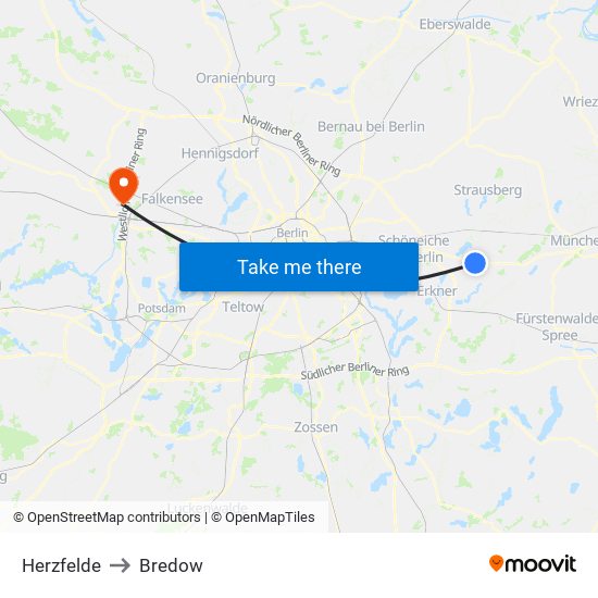 Herzfelde to Bredow map