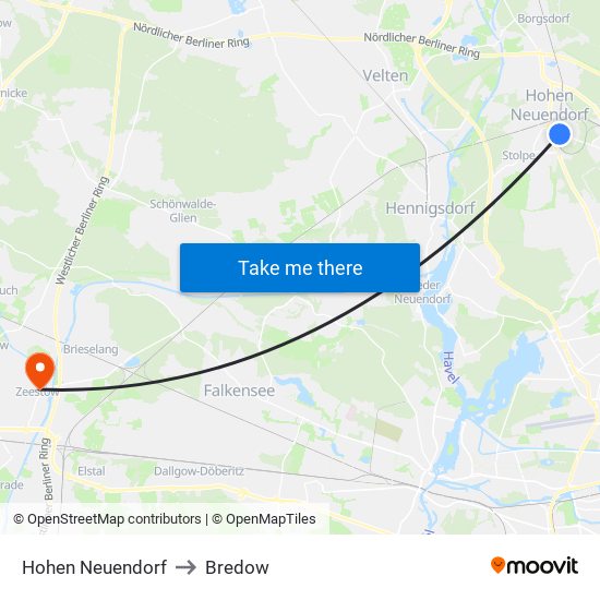Hohen Neuendorf to Bredow map