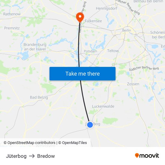 Jüterbog to Bredow map