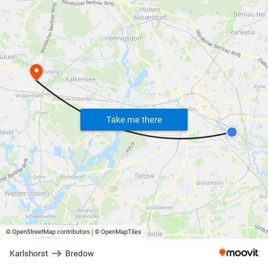 Karlshorst to Bredow map