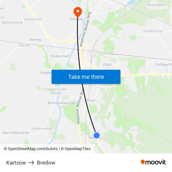 Kartzow to Bredow map
