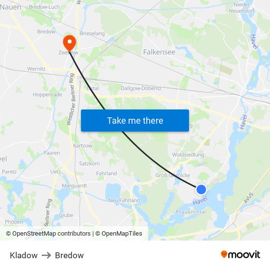 Kladow to Bredow map