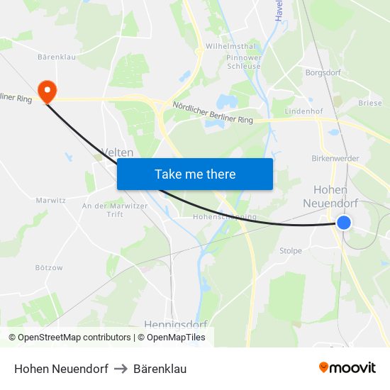 Hohen Neuendorf to Bärenklau map