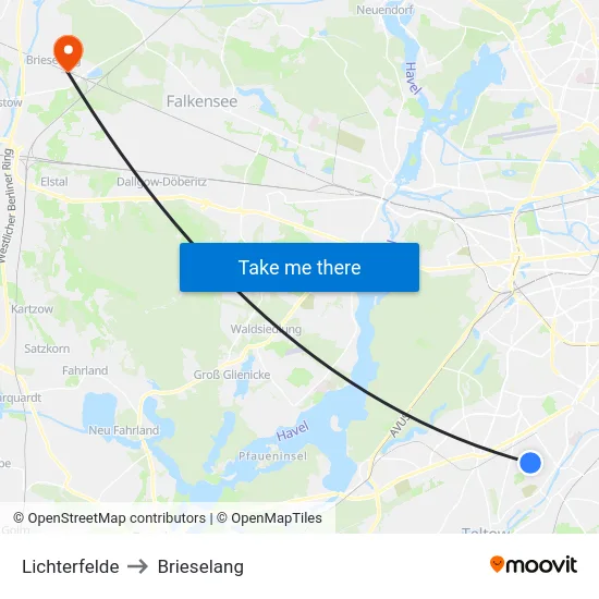 Lichterfelde to Brieselang map