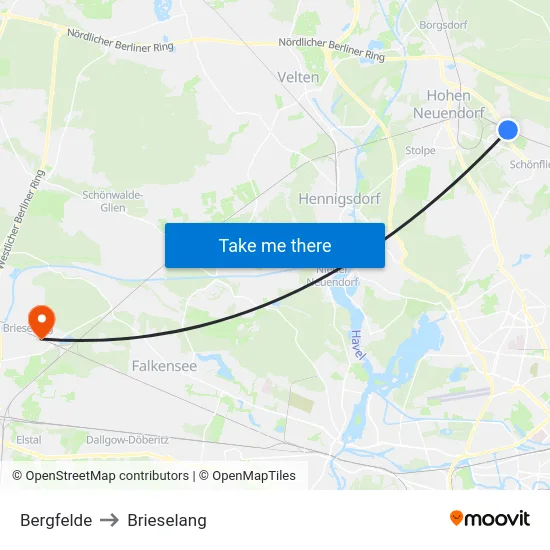 Bergfelde to Brieselang map