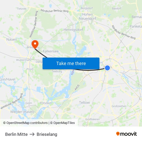 Berlin Mitte to Brieselang map