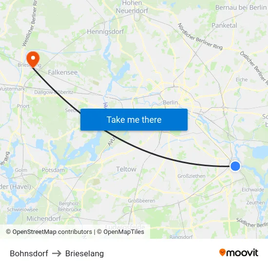 Bohnsdorf to Brieselang map