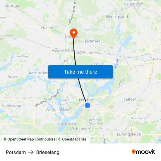 Potsdam to Brieselang map