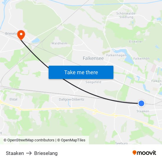Staaken to Brieselang map