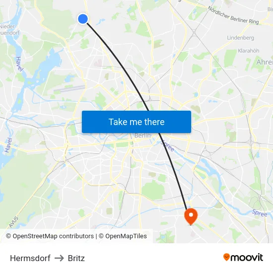 Hermsdorf to Britz map