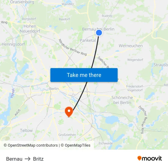 Bernau to Britz map