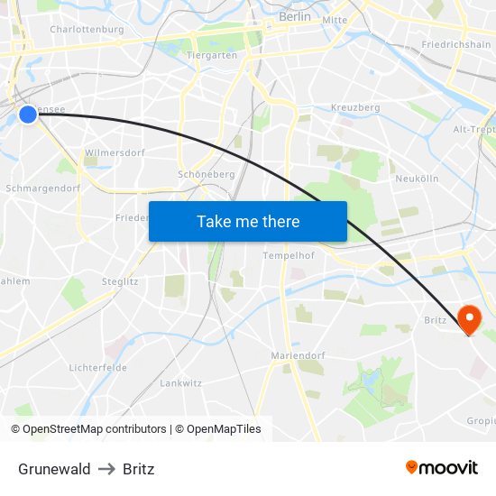Grunewald to Britz map