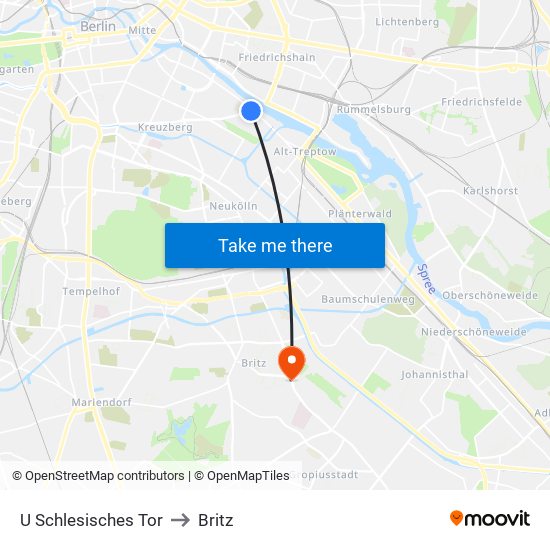 U Schlesisches Tor to Britz map