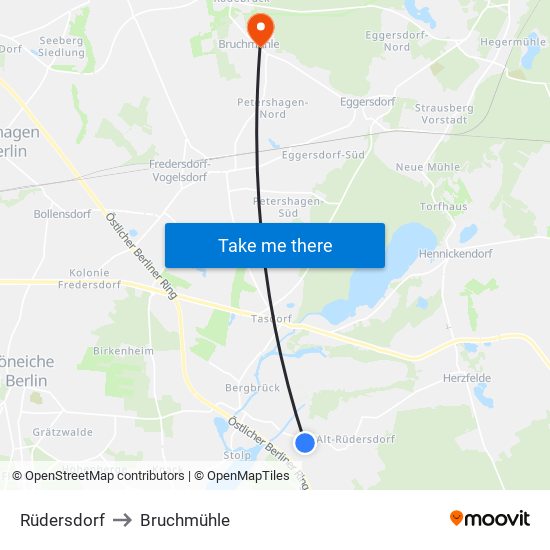 Rüdersdorf to Bruchmühle map