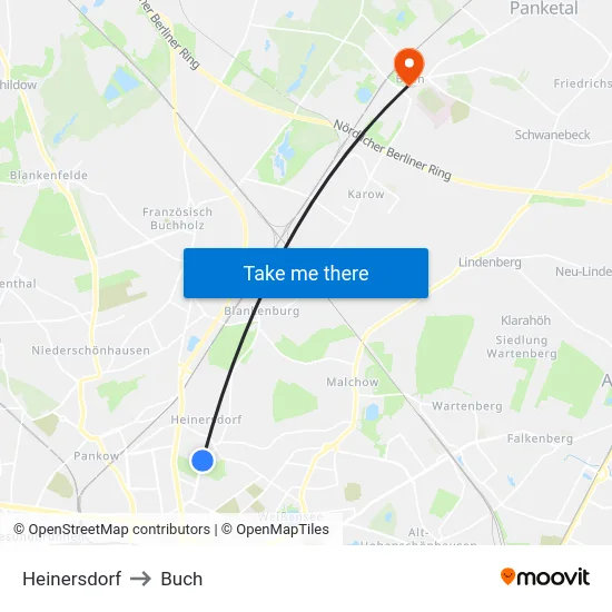 Heinersdorf to Buch map