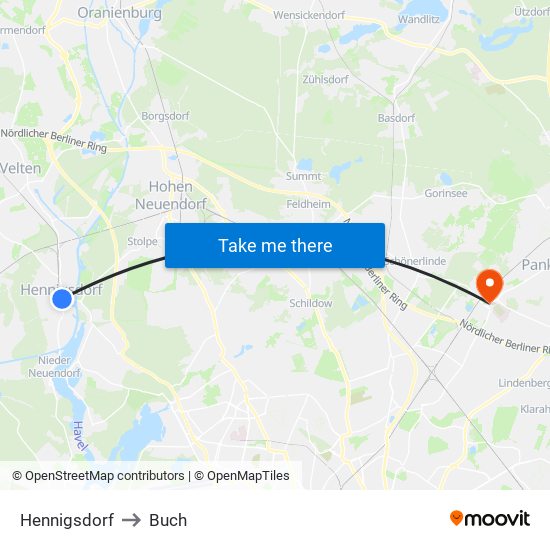 Hennigsdorf to Buch map