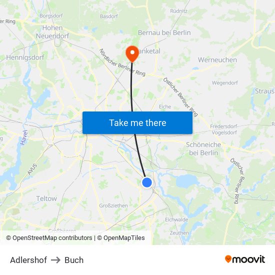 Adlershof to Buch map