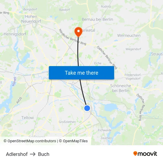 Adlershof to Buch map