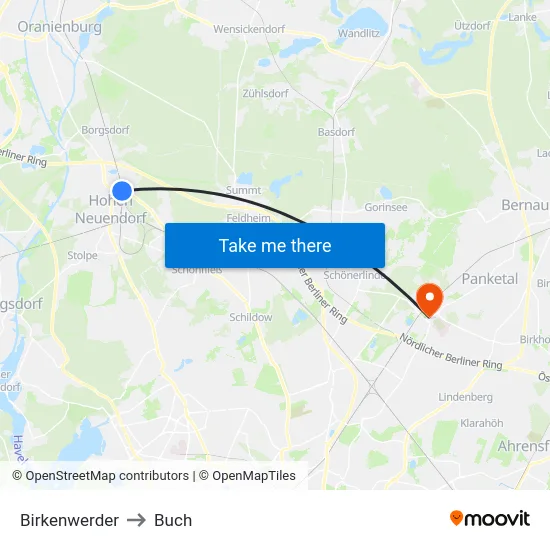 Birkenwerder to Buch map
