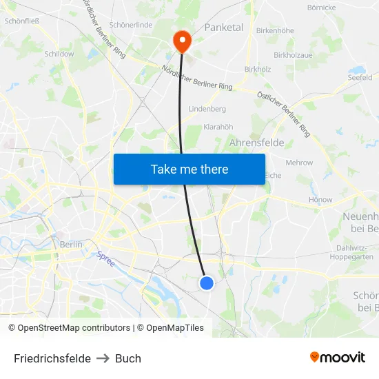 Friedrichsfelde to Buch map