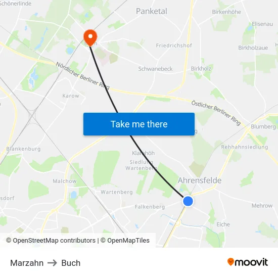 Marzahn to Buch map