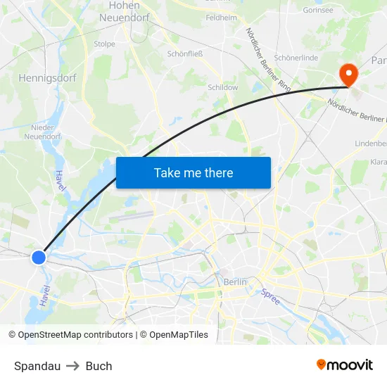 Spandau to Buch map