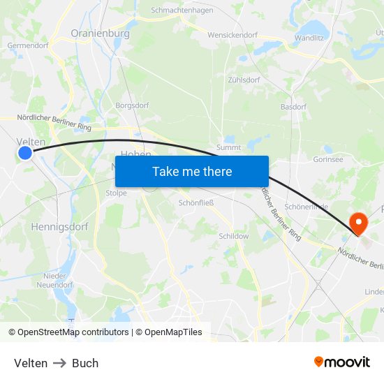 Velten to Buch map