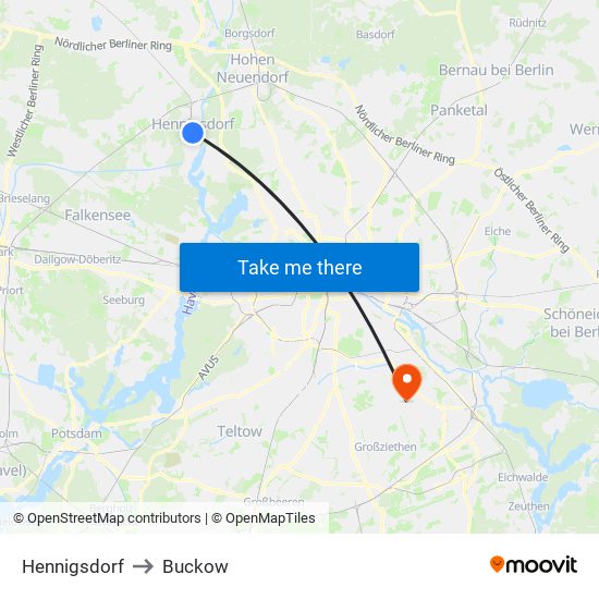 Hennigsdorf to Buckow map