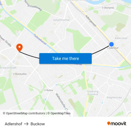 Adlershof to Buckow map