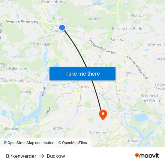 Birkenwerder to Buckow map
