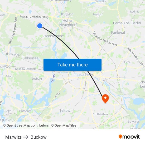 Marwitz to Buckow map