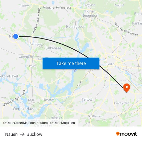 Nauen to Buckow map