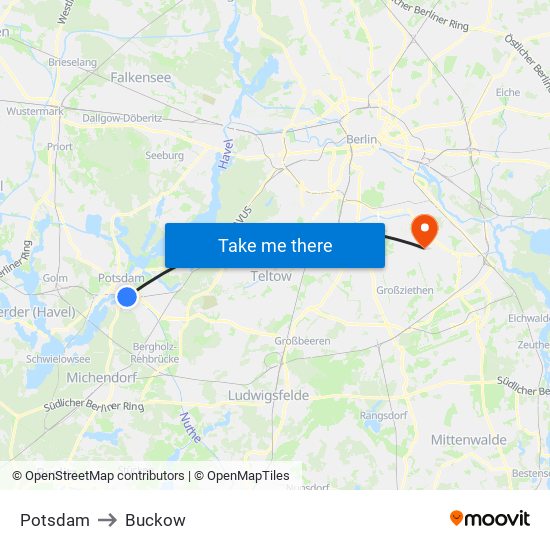 Potsdam to Buckow map